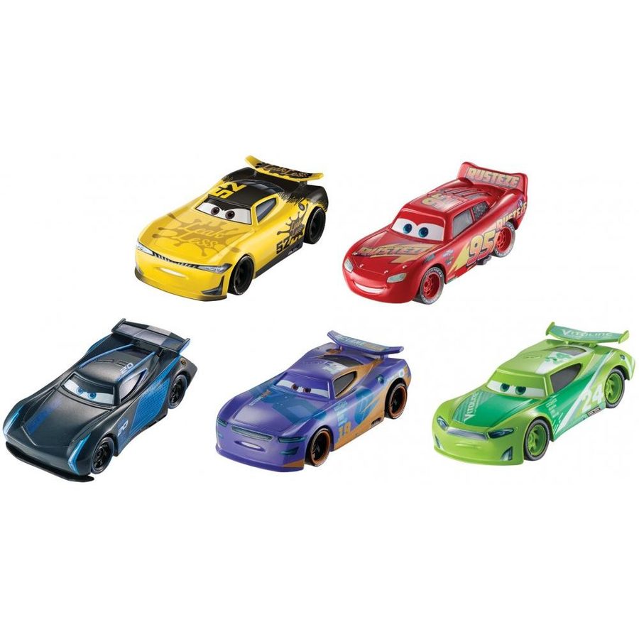 Набор машинок Disney Pixar Тачки Молния Маккуин Мэтер Джексон шторм 5 шт 1:55