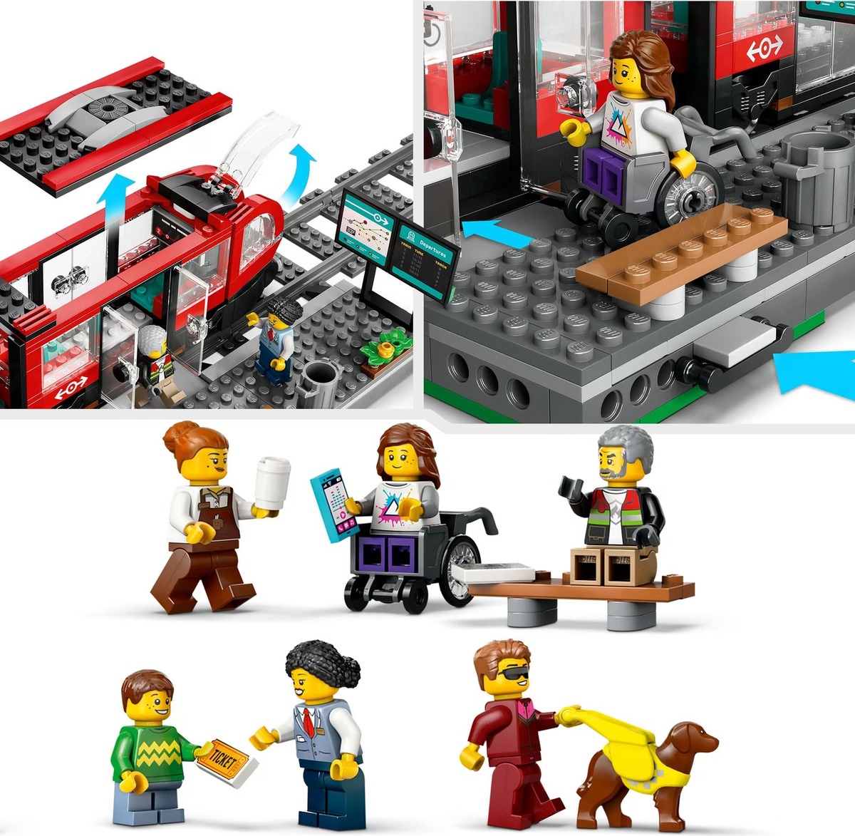 Трамвай и остановка в центре города City Конструктор совместим с LEGO 60423