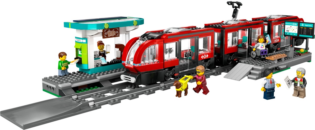 Трамвай и остановка в центре города City Конструктор совместим с LEGO 60423